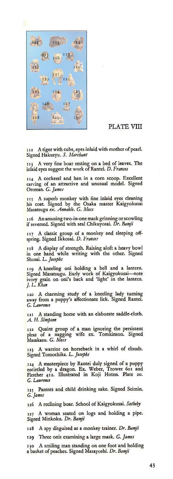 112 to 130 Ivory Netsuke Descriptions.