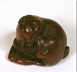 Wood Dog Netsuke