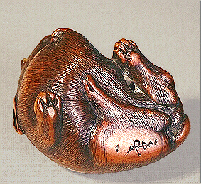 Reverse Wood Hare Netsuke