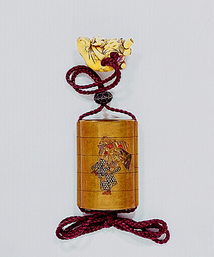 Reverse: L12 Monkey Trainer Togidashi Inro with ivory Netsuke