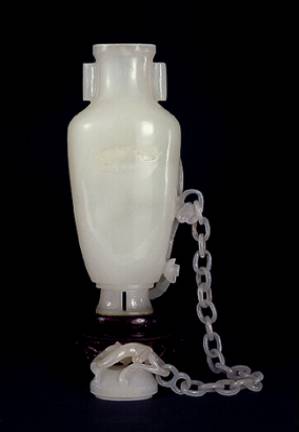 A Fine Quality Jade Chained Vase and Lid, John Neville Cohen